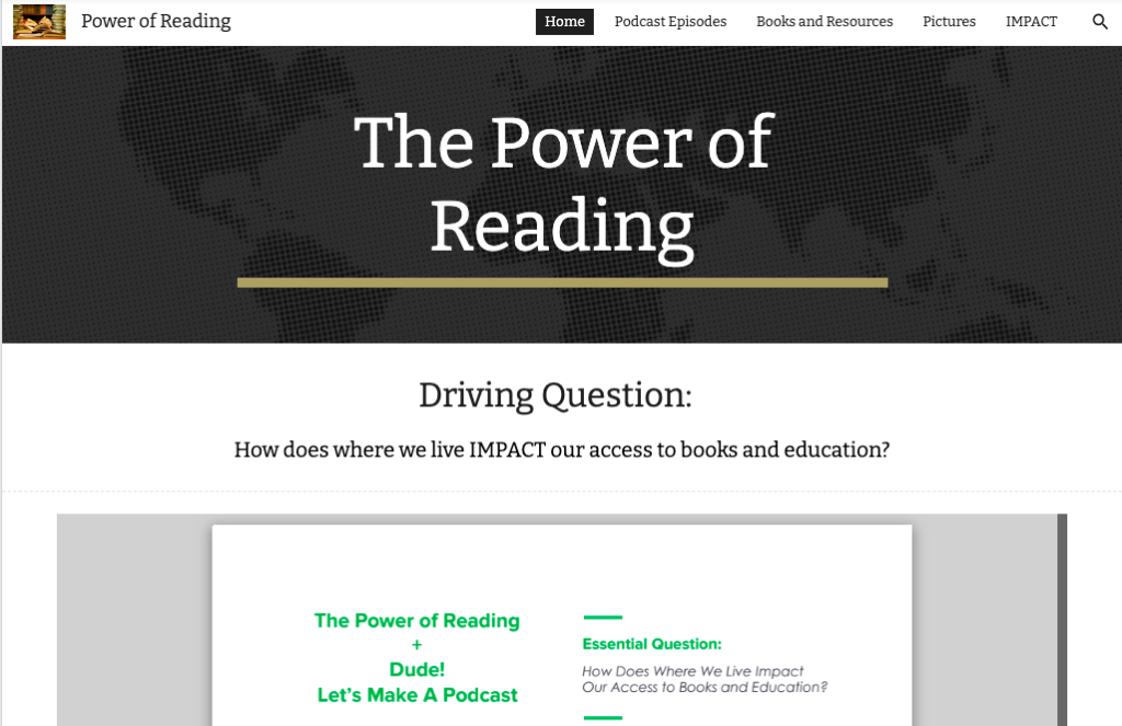 The Power of Reading Podcast PBL Website
