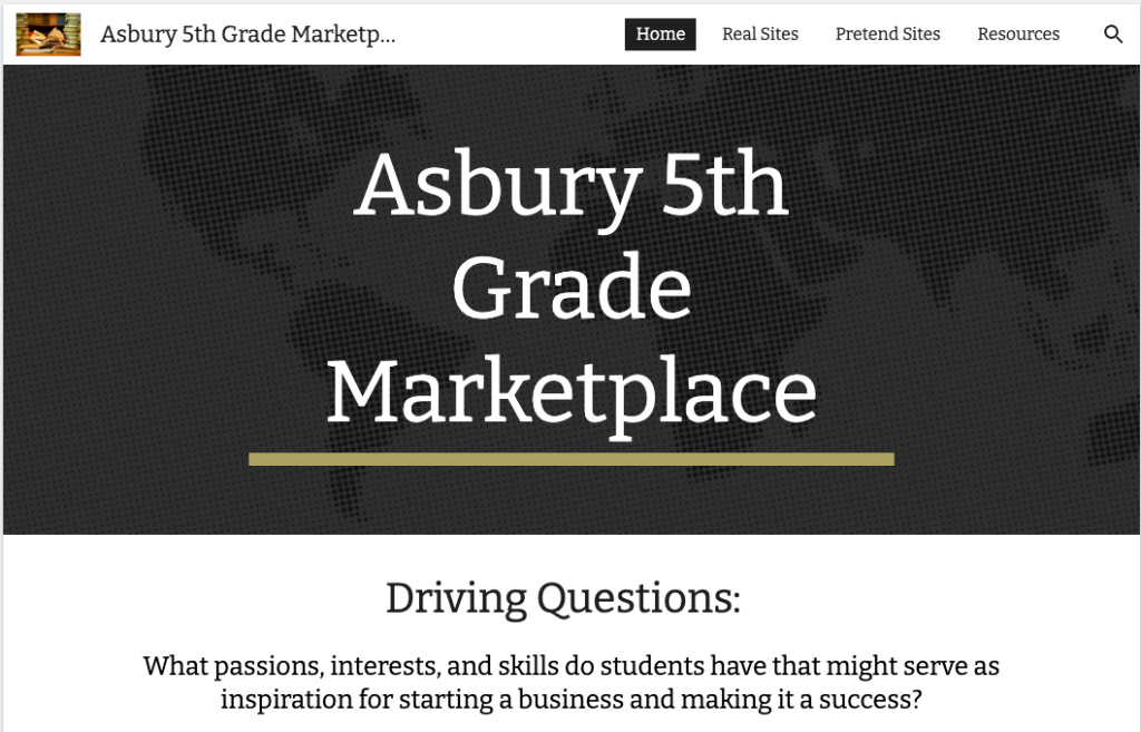 Asbury 5th Grade Marketplace PBL Website
